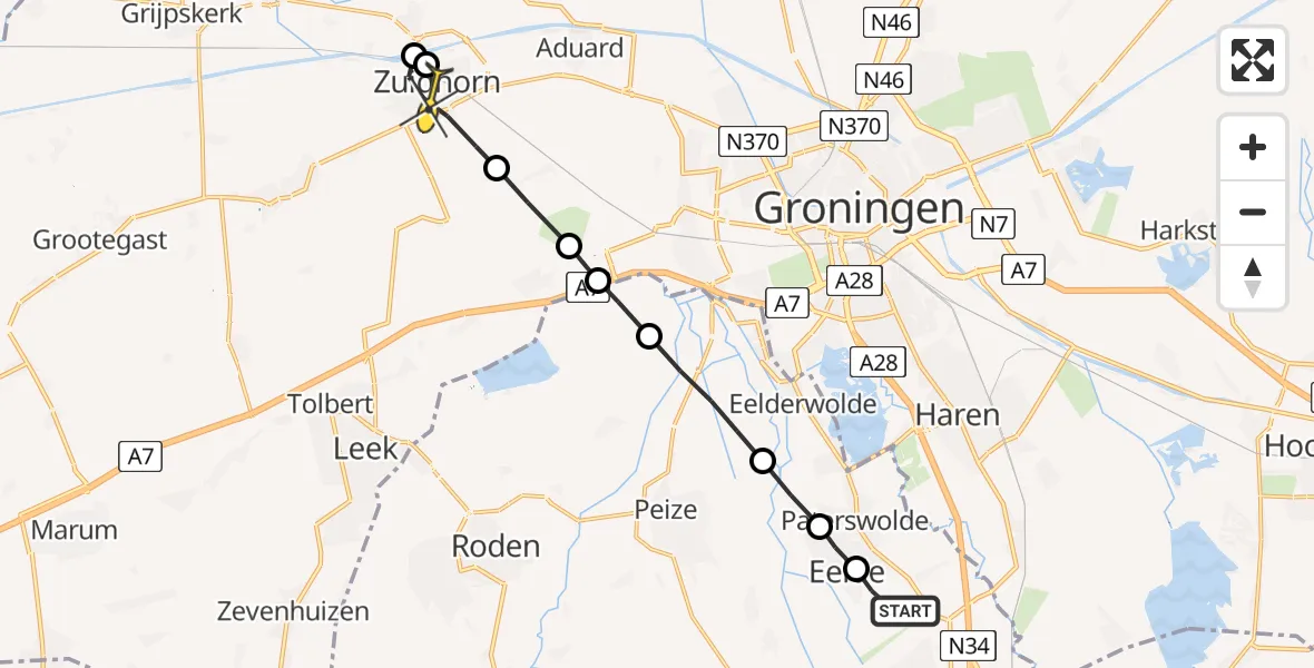 Routekaart van de vlucht: Lifeliner 4 naar Zuidhorn