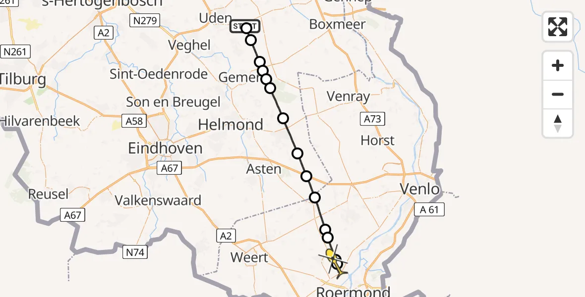 Routekaart van de vlucht: Lifeliner 3 naar Haelen