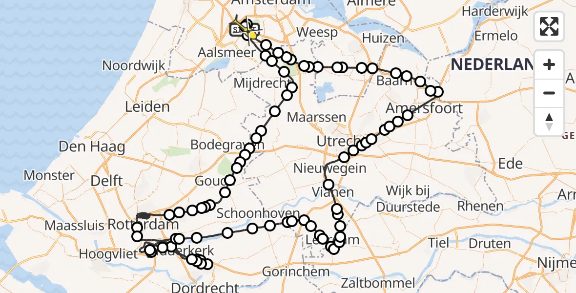 Routekaart van de vlucht: Politieheli naar Schiphol