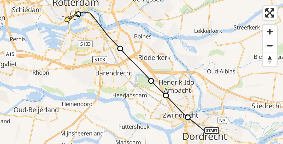 Routekaart van de vlucht: Lifeliner 2 naar Erasmus MC