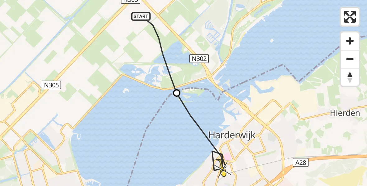 Routekaart van de vlucht: Lifeliner 1 naar Harderwijk