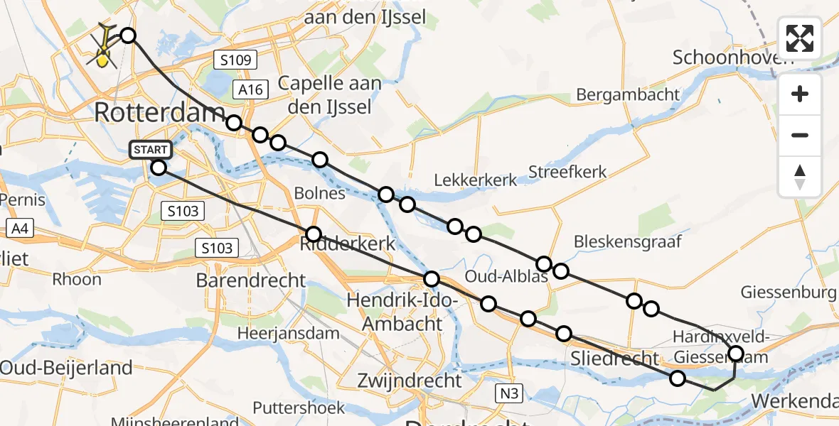 Routekaart van de vlucht: Lifeliner 2 naar Rotterdam The Hague Airport