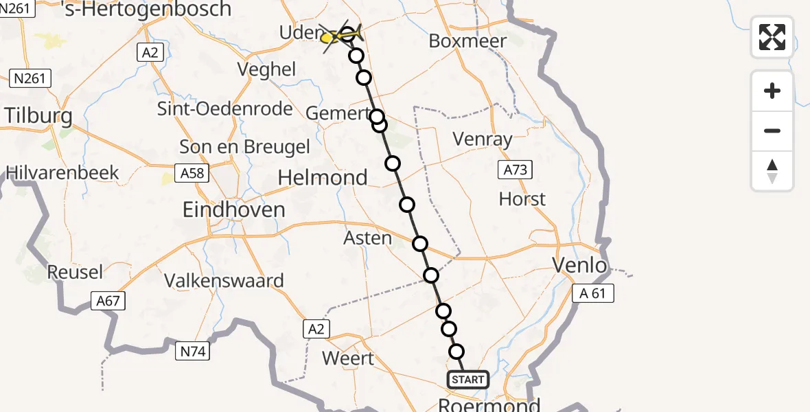 Routekaart van de vlucht: Lifeliner 3 naar Vliegbasis Volkel