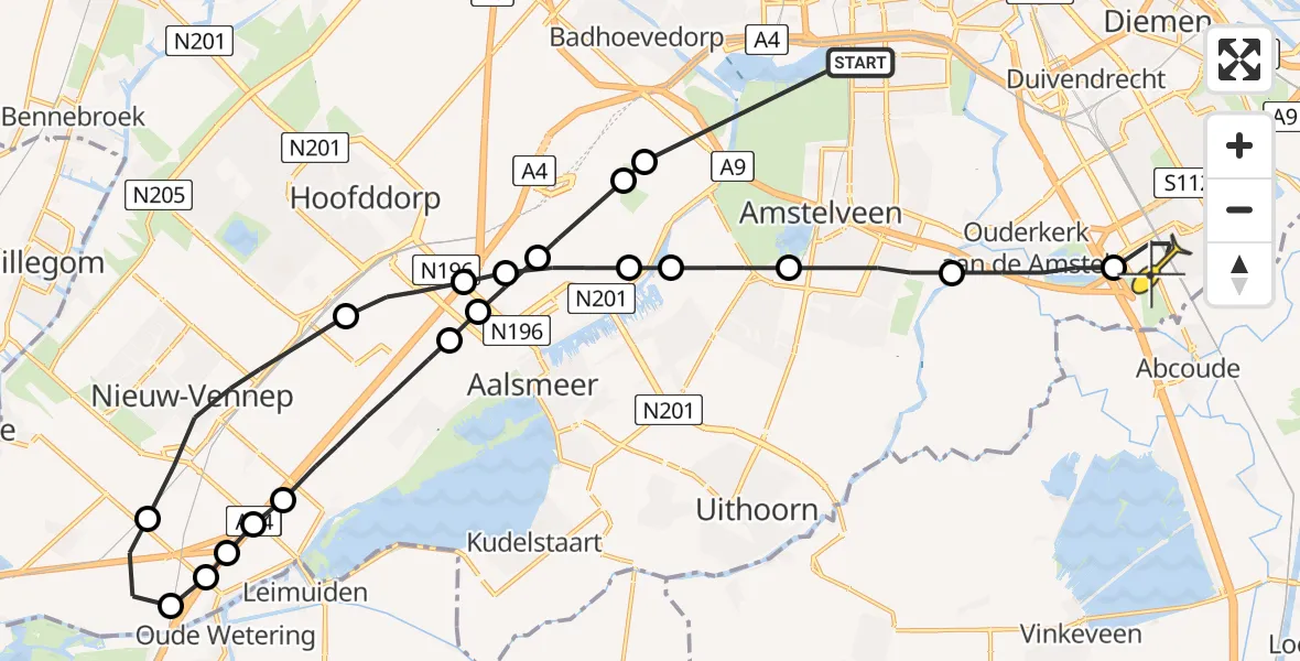 Routekaart van de vlucht: Lifeliner 1 naar Academisch Medisch Centrum (AMC)