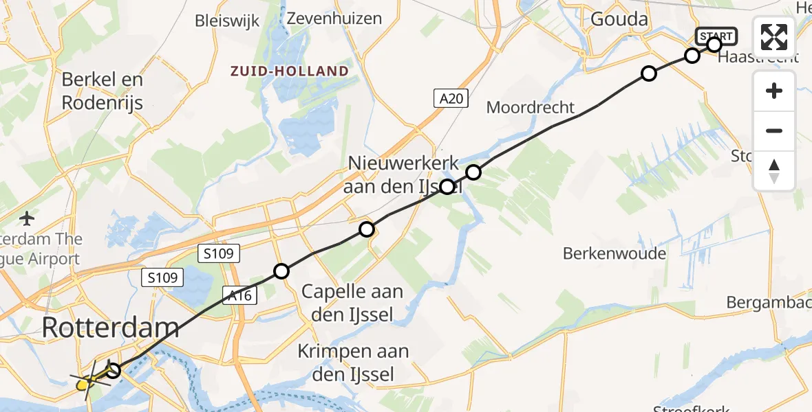 Routekaart van de vlucht: Lifeliner 2 naar Erasmus MC