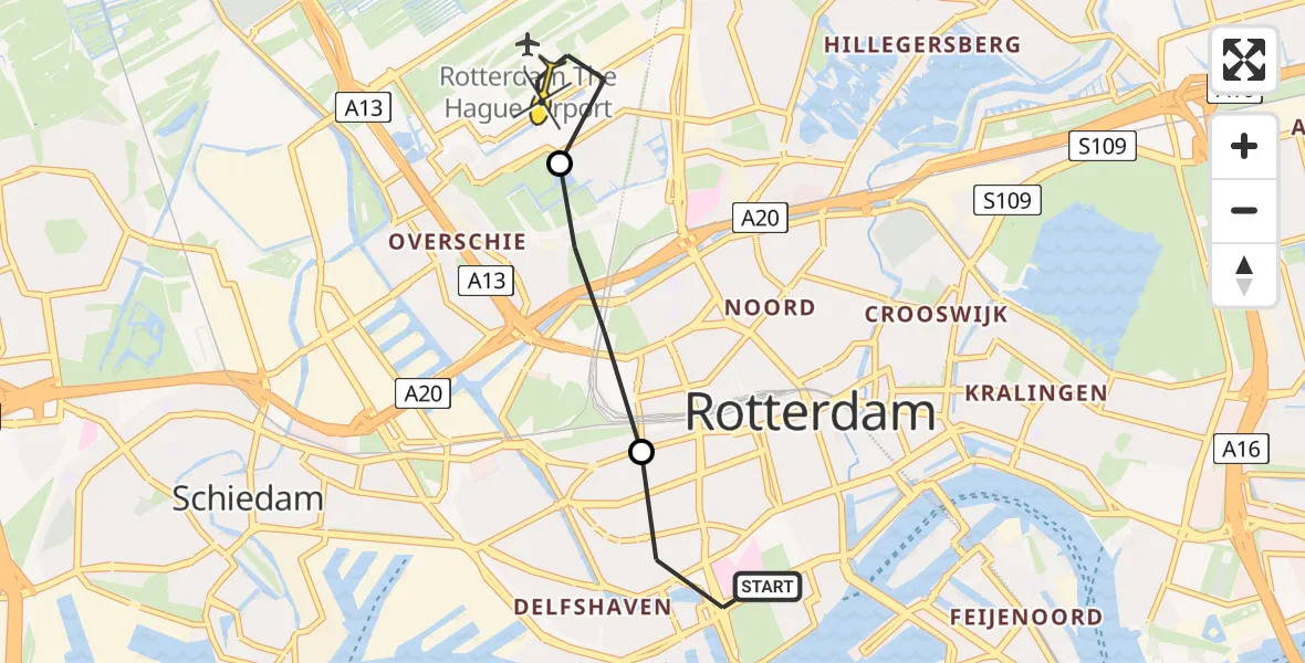 Routekaart van de vlucht: Lifeliner 2 naar Rotterdam The Hague Airport