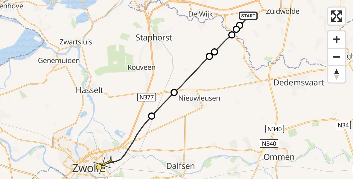 Routekaart van de vlucht: Lifeliner 4 naar Zwolle