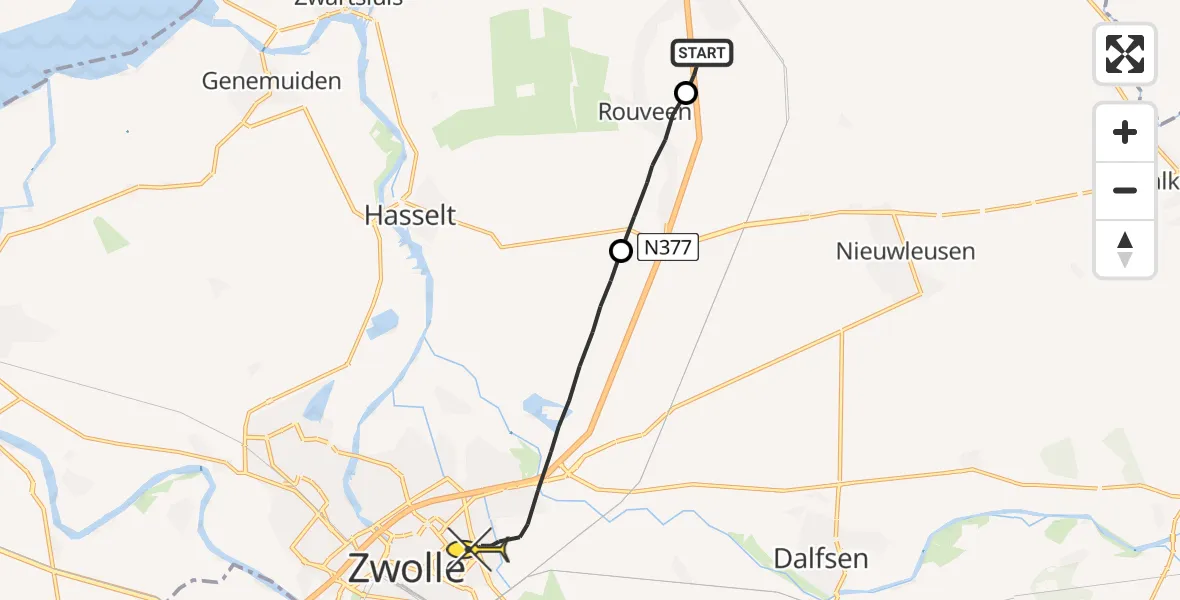 Routekaart van de vlucht: Lifeliner 1 naar Zwolle