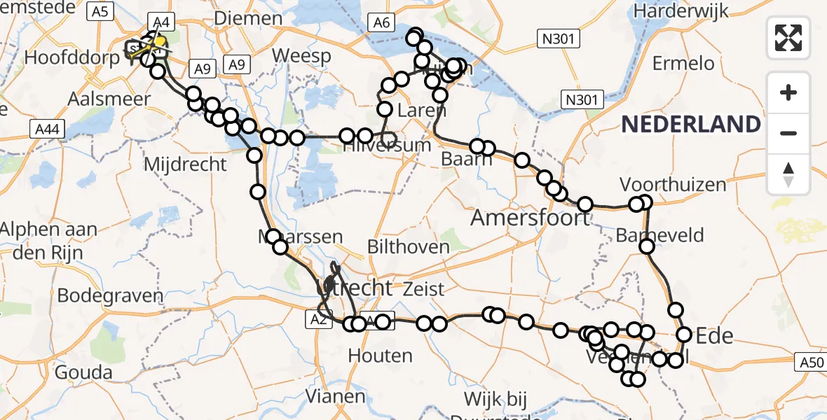 Routekaart van de vlucht: Politieheli naar Schiphol