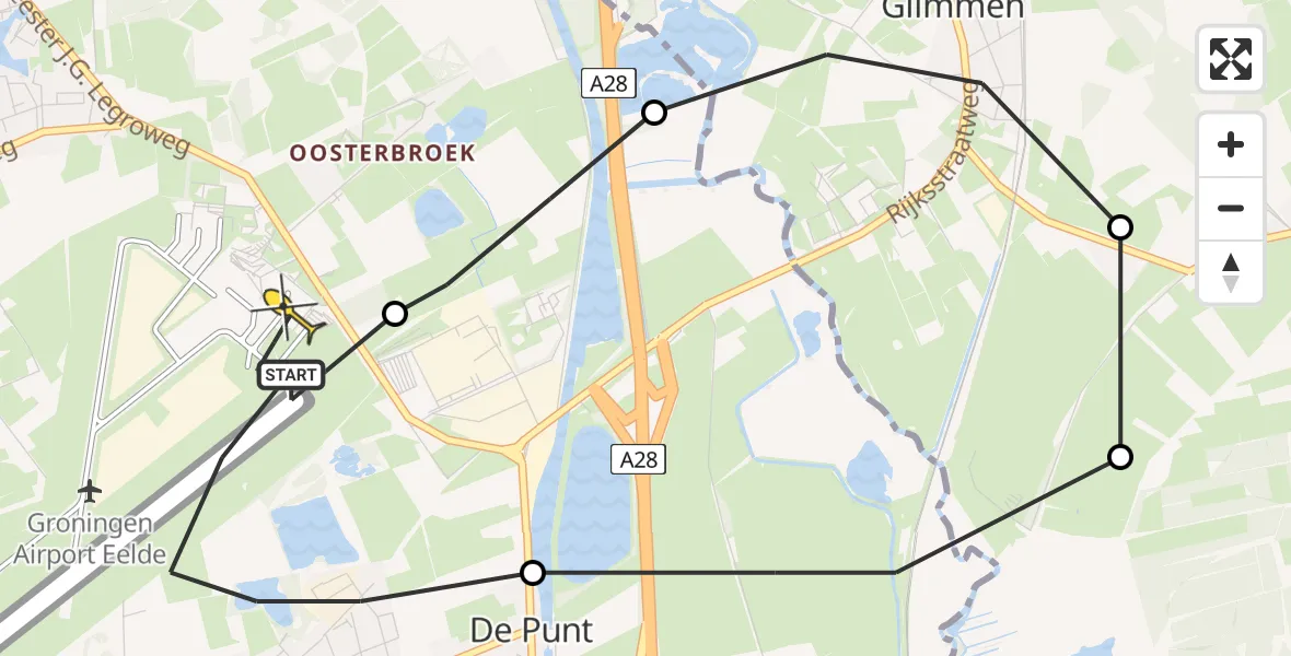 Routekaart van de vlucht: Lifeliner 4 naar Groningen Airport Eelde