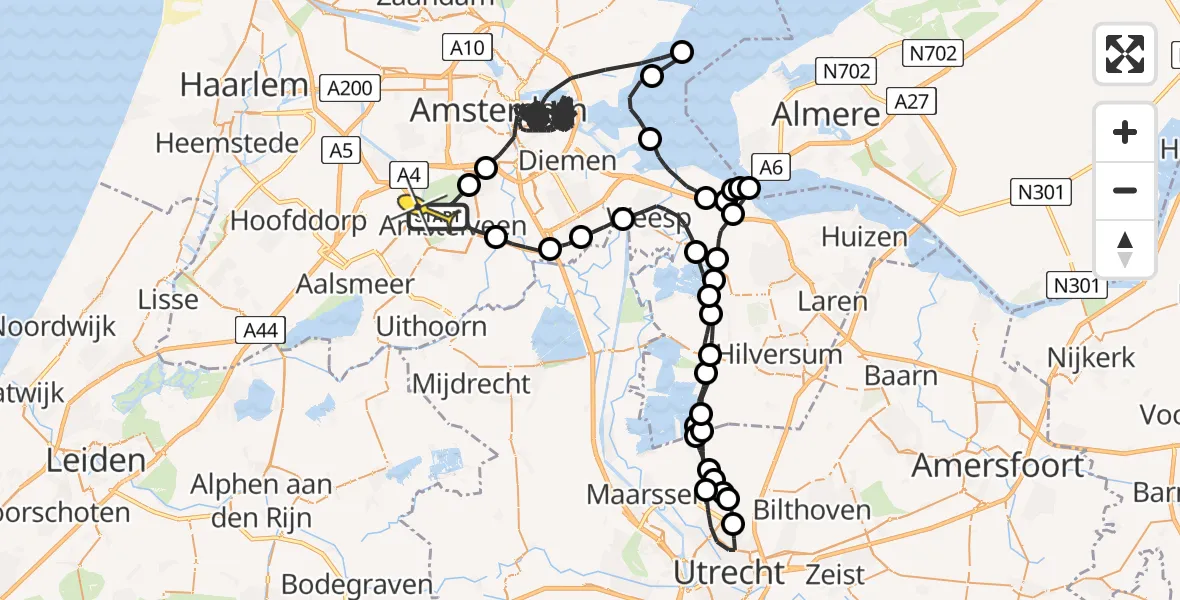 Routekaart van de vlucht: Politieheli naar Amstelveen