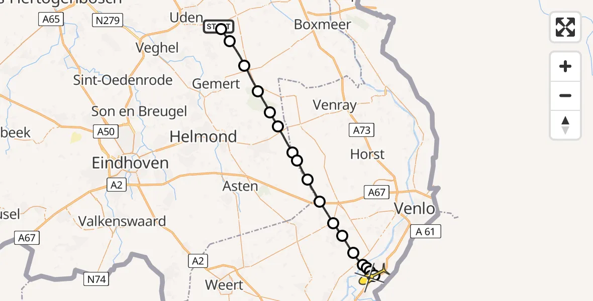 Routekaart van de vlucht: Lifeliner 3 naar Reuver