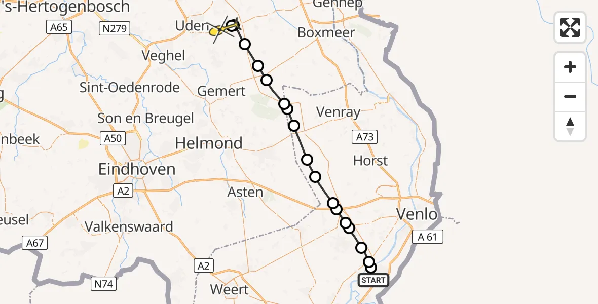 Routekaart van de vlucht: Lifeliner 3 naar Vliegbasis Volkel