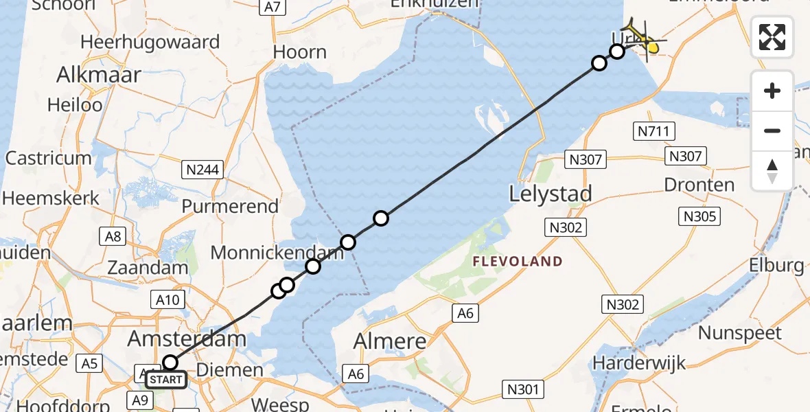 Routekaart van de vlucht: Lifeliner 1 naar Urk