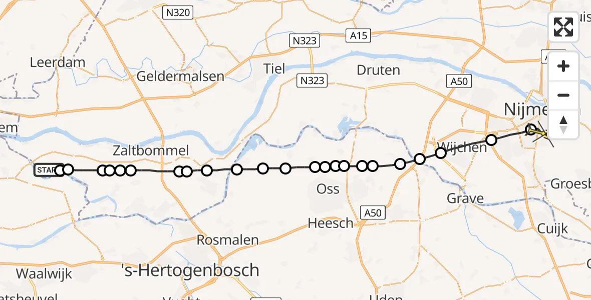 Routekaart van de vlucht: Lifeliner 3 naar Radboud Universitair Medisch Centrum