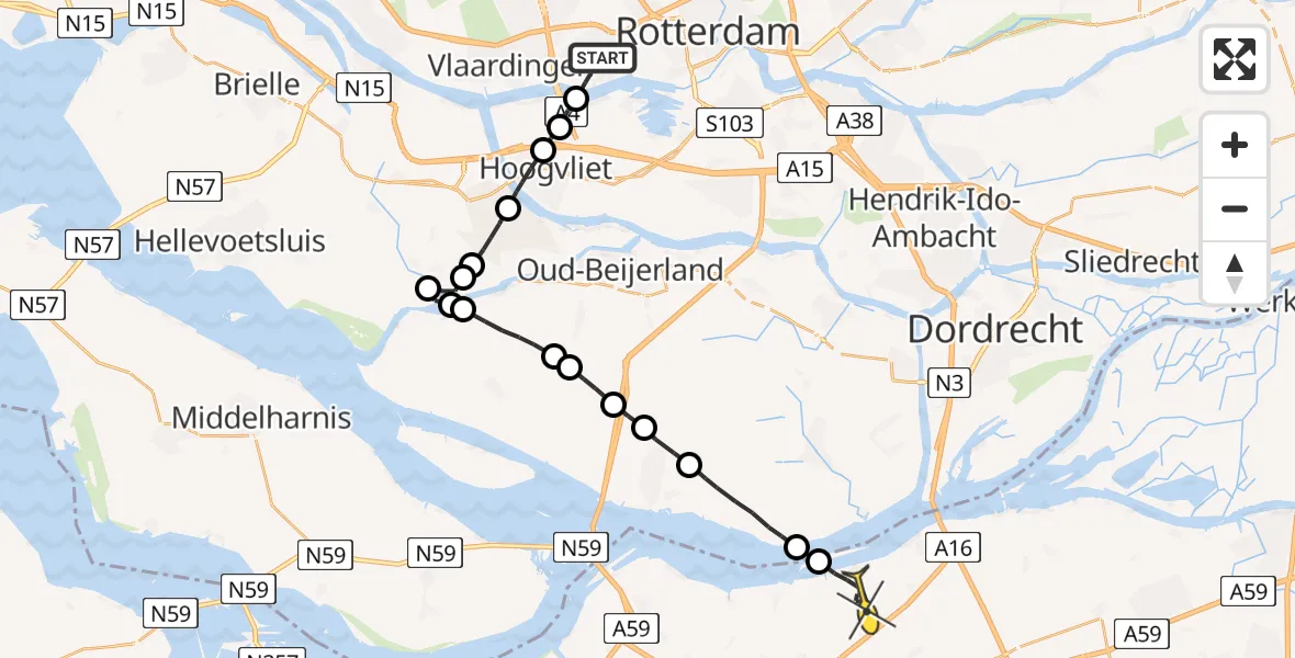 Routekaart van de vlucht: Lifeliner 2 naar Moerdijk