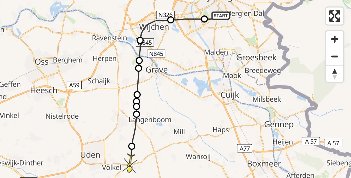 Routekaart van de vlucht: Lifeliner 3 naar Vliegbasis Volkel