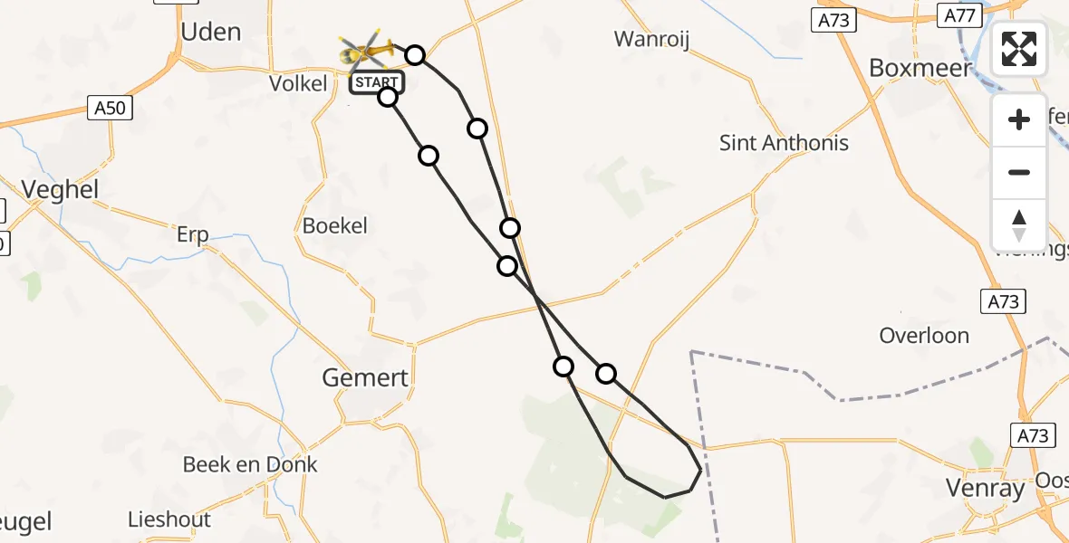 Vluchtroute Traumahelikopter Vliegbasis Volkel - Vliegbasis Volkel, 23 november 2022, 09:10