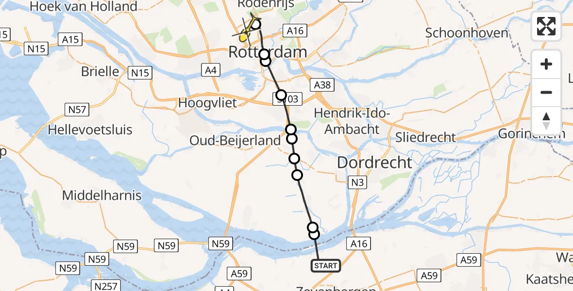 Routekaart van de vlucht: Lifeliner 2 naar Rotterdam The Hague Airport