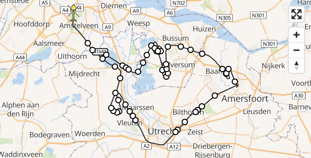 Routekaart van de vlucht: Politieheli naar Amsterdam