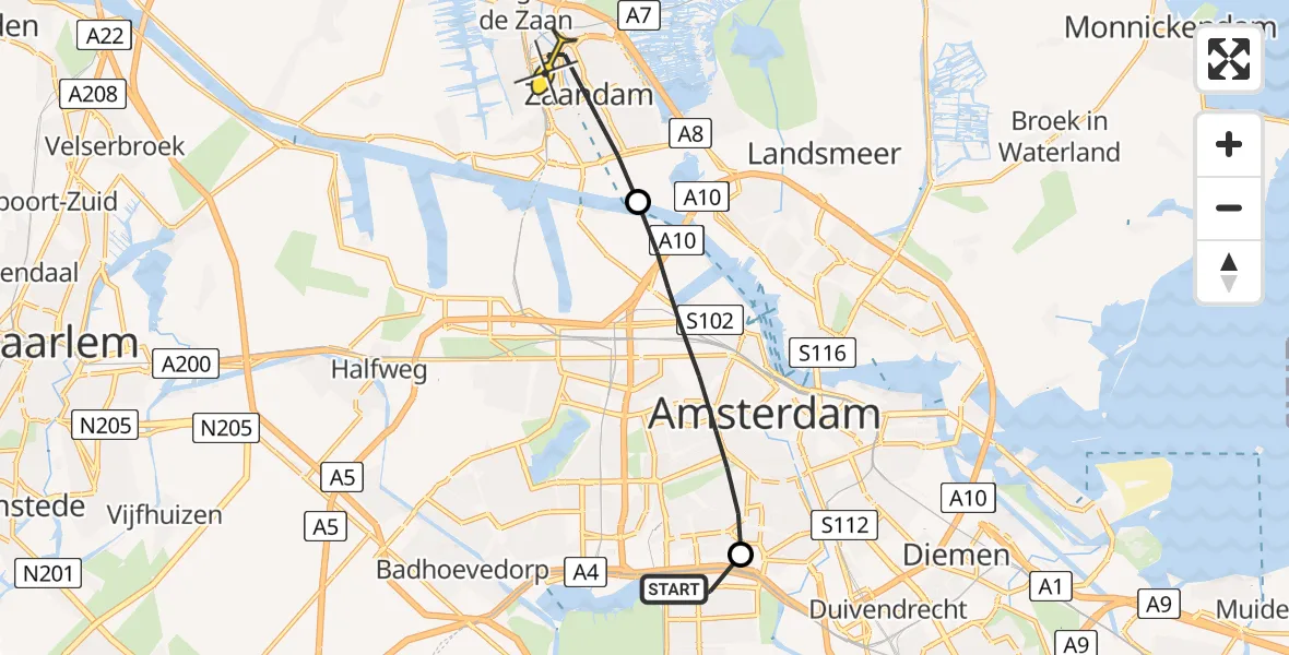 Routekaart van de vlucht: Lifeliner 1 naar Zaandam