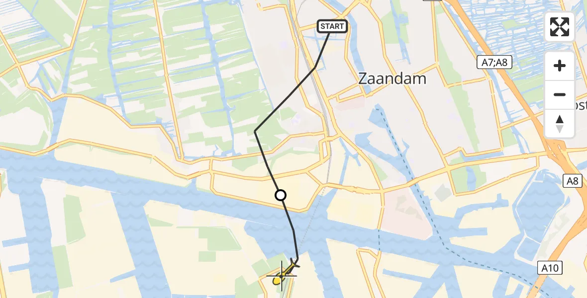 Routekaart van de vlucht: Lifeliner 1 naar Amsterdam Heliport