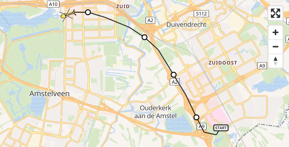 Routekaart van de vlucht: Lifeliner 1 naar VU Medisch Centrum Amsterdam