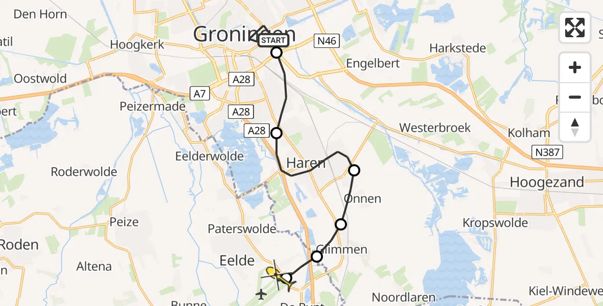 Routekaart van de vlucht: Lifeliner 4 naar Groningen Airport Eelde