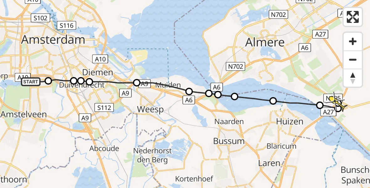 Routekaart van de vlucht: Lifeliner 1 naar Almere