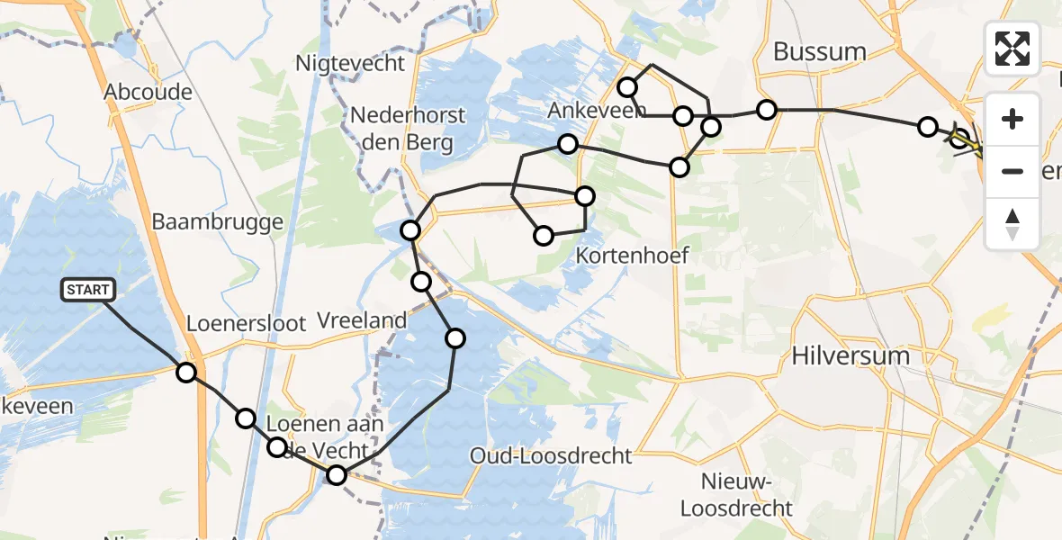Routekaart van de vlucht: Politiehelikopter naar Laren