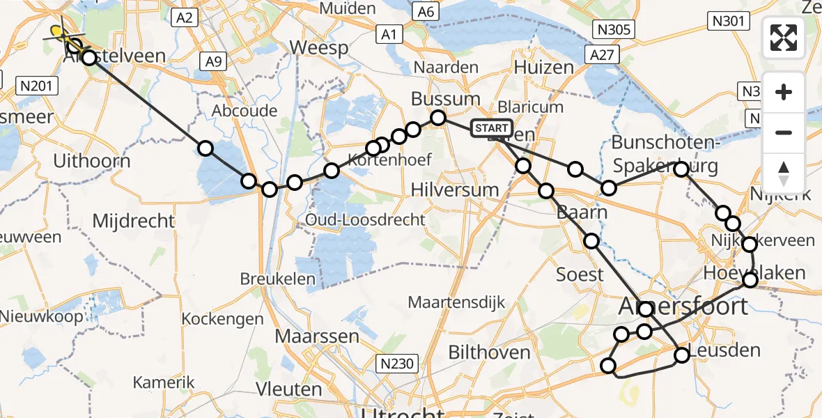 Routekaart van de vlucht: Politieheli naar Schiphol