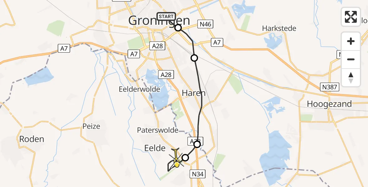 Routekaart van de vlucht: Politiehelikopter naar Groningen Airport Eelde