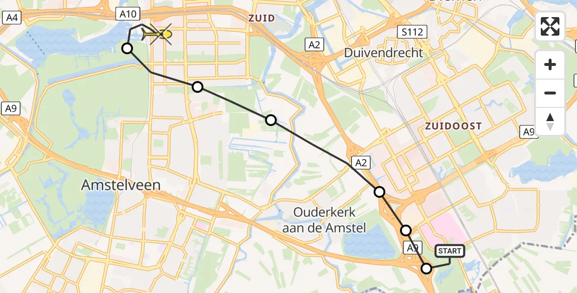 Routekaart van de vlucht: Lifeliner 1 naar VU Medisch Centrum Amsterdam