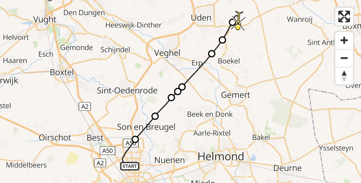 Routekaart van de vlucht: Lifeliner 3 naar Vliegbasis Volkel