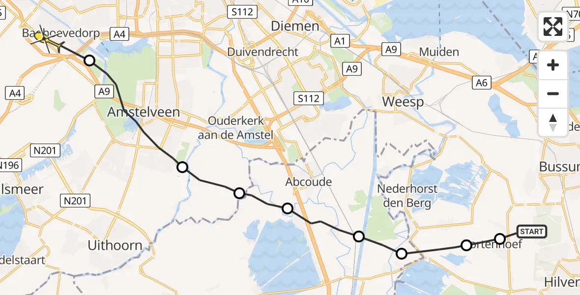 Routekaart van de vlucht: Politiehelikopter naar Badhoevedorp