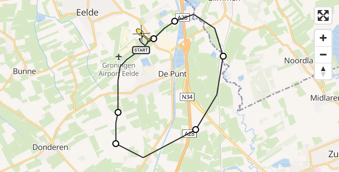 Routekaart van de vlucht: Lifeliner 4 naar Groningen Airport Eelde