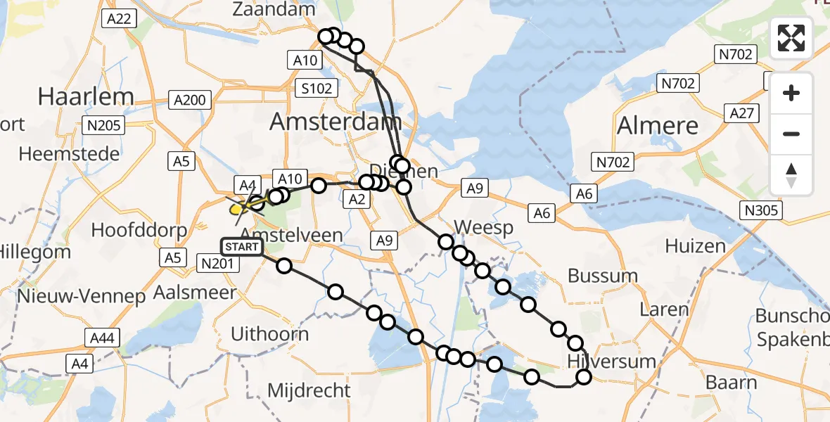 Routekaart van de vlucht: Politieheli naar Badhoevedorp