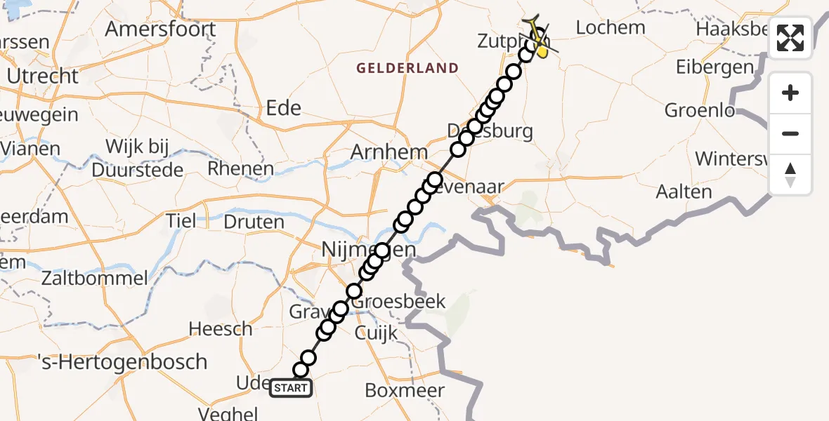 Routekaart van de vlucht: Lifeliner 3 naar Warnsveld