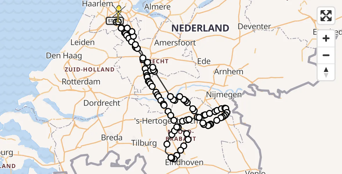 Routekaart van de vlucht: Politieheli naar Amstelveen