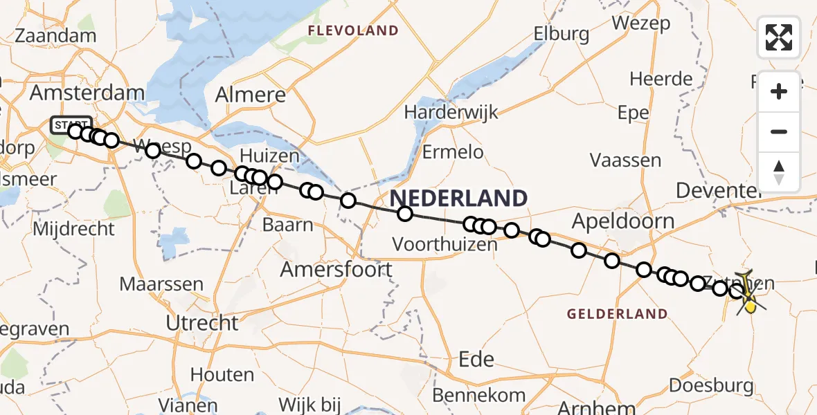 Routekaart van de vlucht: Lifeliner 1 naar Zutphen