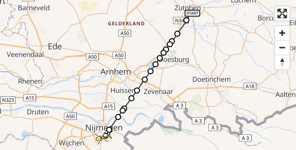 Routekaart van de vlucht: Lifeliner 1 naar Radboud Universitair Medisch Centrum