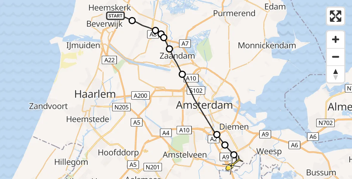 Routekaart van de vlucht: Lifeliner 2 naar Academisch Medisch Centrum (AMC)