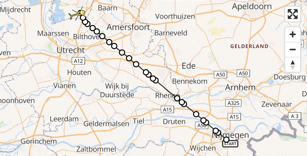 Routekaart van de vlucht: Lifeliner 1 naar Vliegveld Hilversum