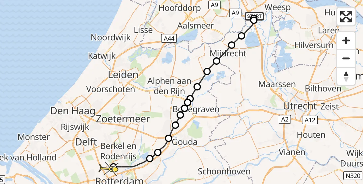 Routekaart van de vlucht: Lifeliner 2 naar Rotterdam The Hague Airport