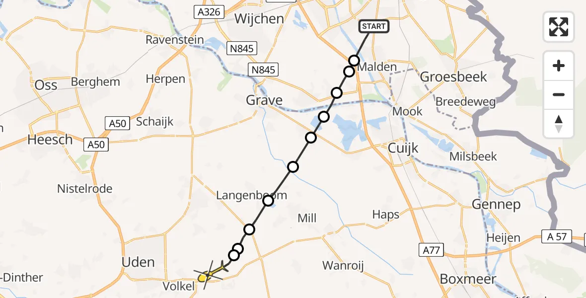 Routekaart van de vlucht: Lifeliner 3 naar Vliegbasis Volkel