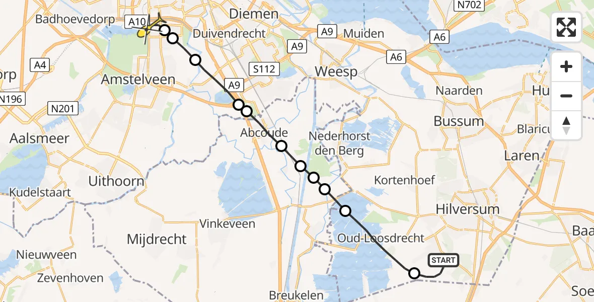 Routekaart van de vlucht: Lifeliner 1 naar VU Medisch Centrum Amsterdam