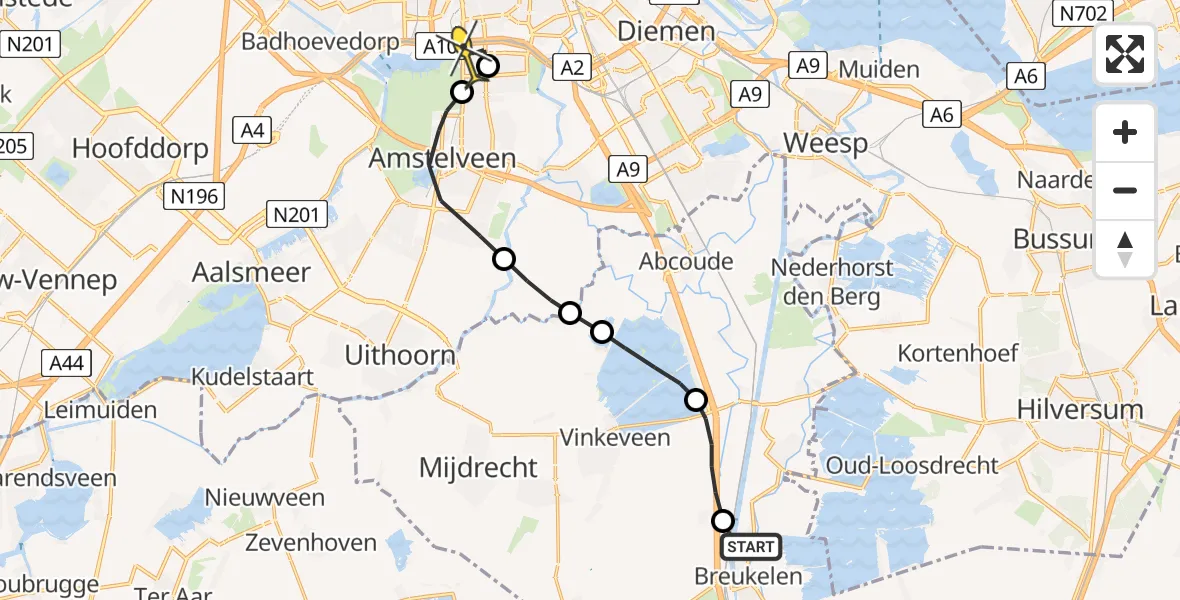 Routekaart van de vlucht: Lifeliner 1 naar VU Medisch Centrum Amsterdam