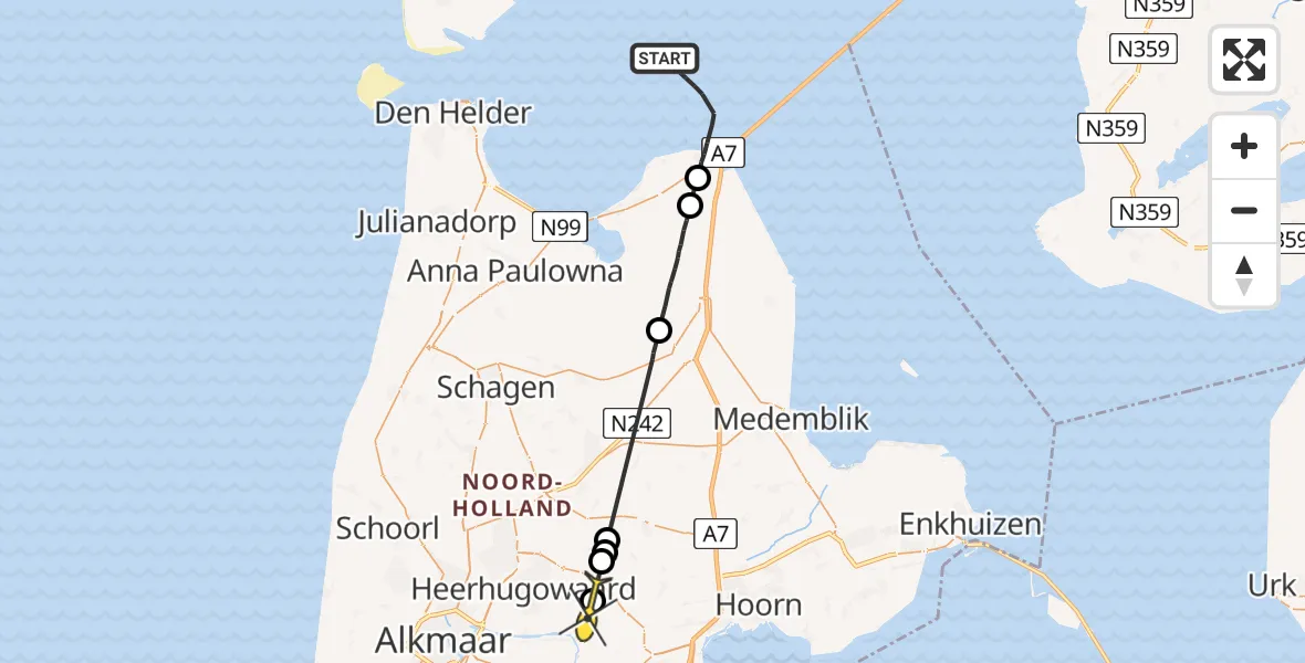 Routekaart van de vlucht: Politieheli naar Hensbroek