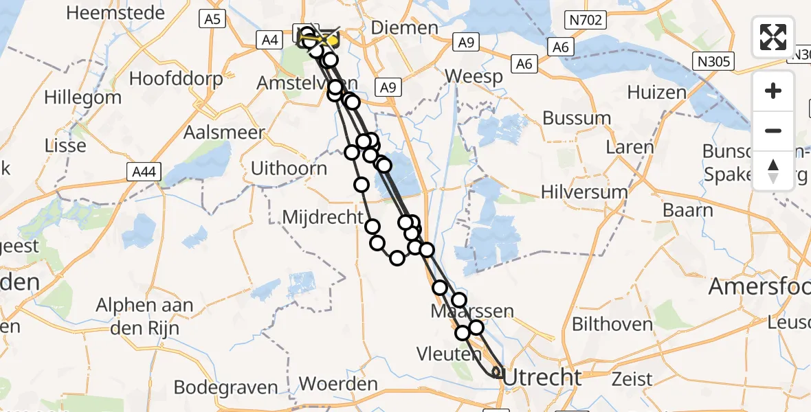 Routekaart van de vlucht: Lifeliner 1 naar VU Medisch Centrum Amsterdam