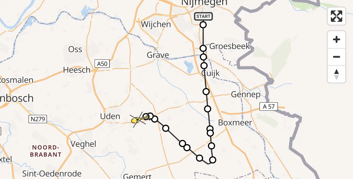 Routekaart van de vlucht: Lifeliner 3 naar Vliegbasis Volkel